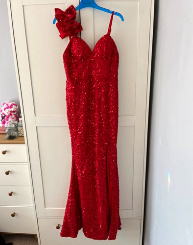 Red sequin maxi dress - red,