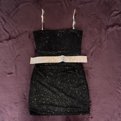 Black glitter mini - glitter, dress