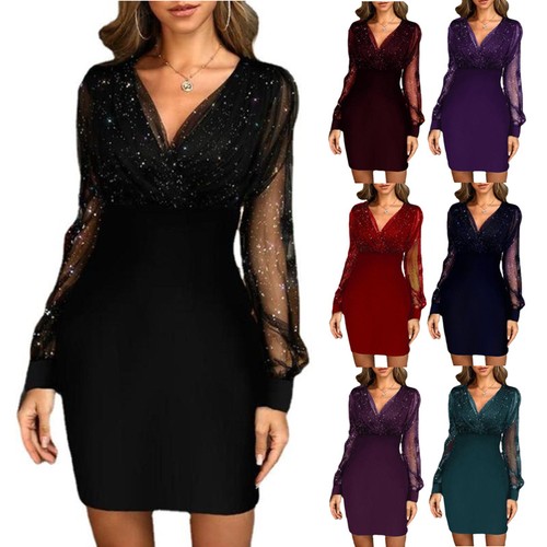 Ladies sequins glitter neck - v,