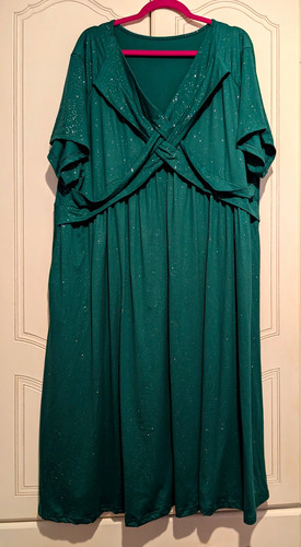 Green glitter wrap midi dress - green,